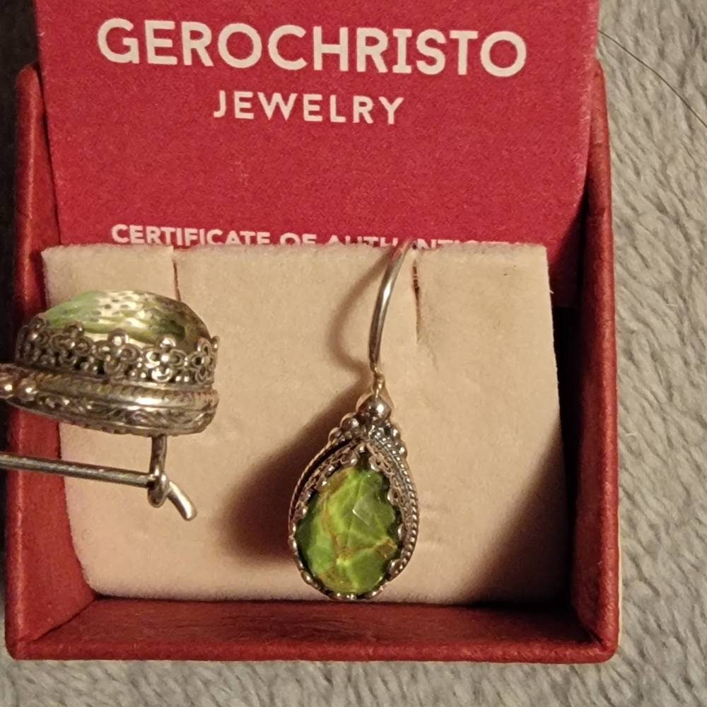Genuine Green Turquoise,  Sterling Silver abd Green Turquoise  Earring